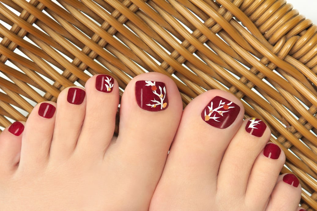 Burgundy pedicure.